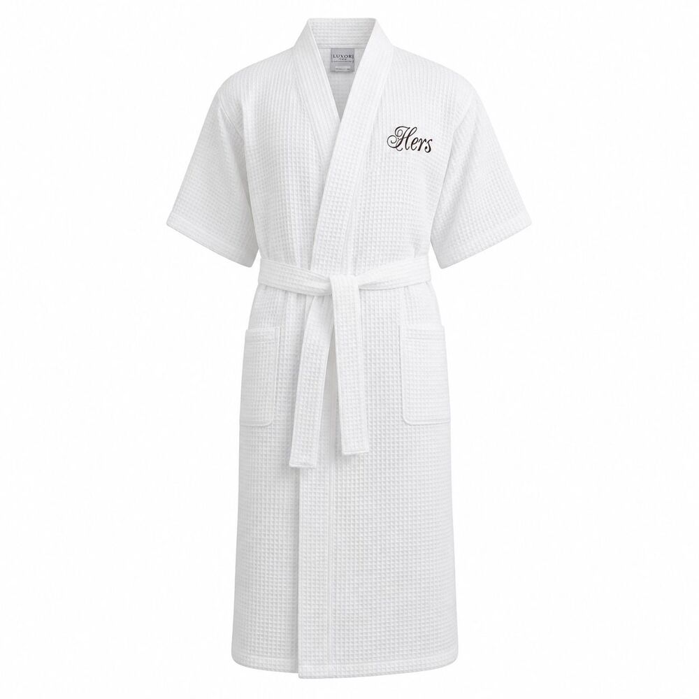 Luxor Linens Spa Robe White "Hers" Lakeview Signature Egyptian Cotton Waffle